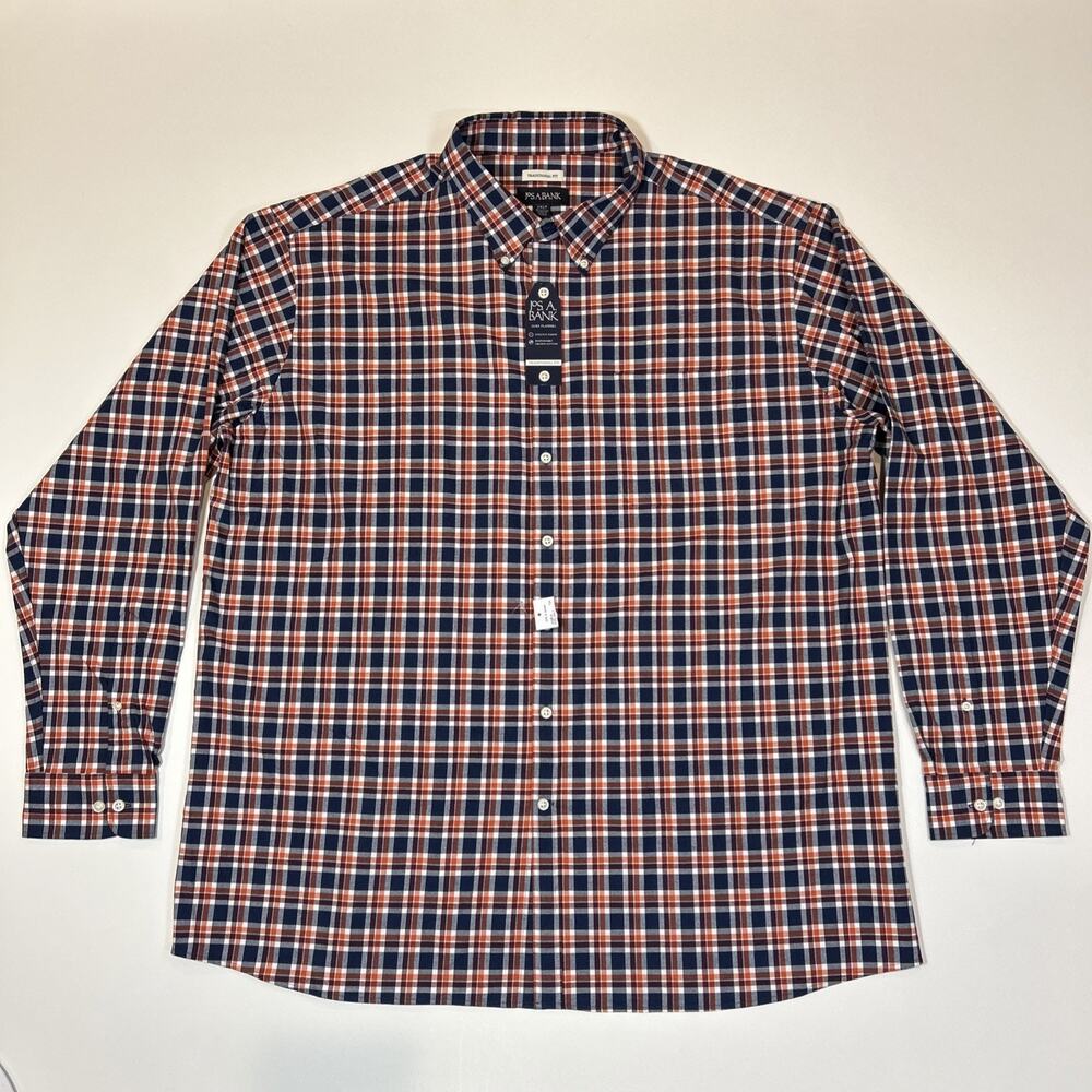 Jos A Bank Luxe Flannel Shirt Men’s 2XLT Blue Plaid Stretch Button Up NWT
